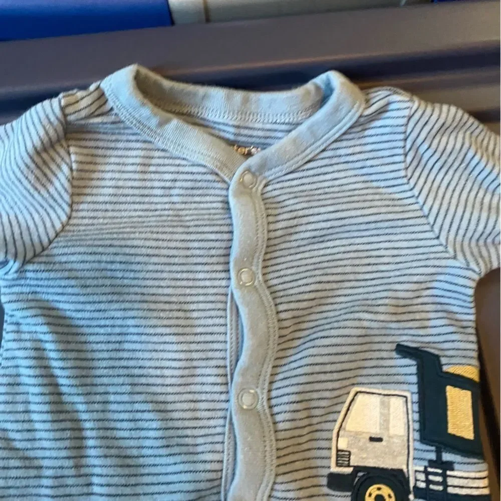 Carter's 9 Months Boys Truck Blue Striped Baby Onesie